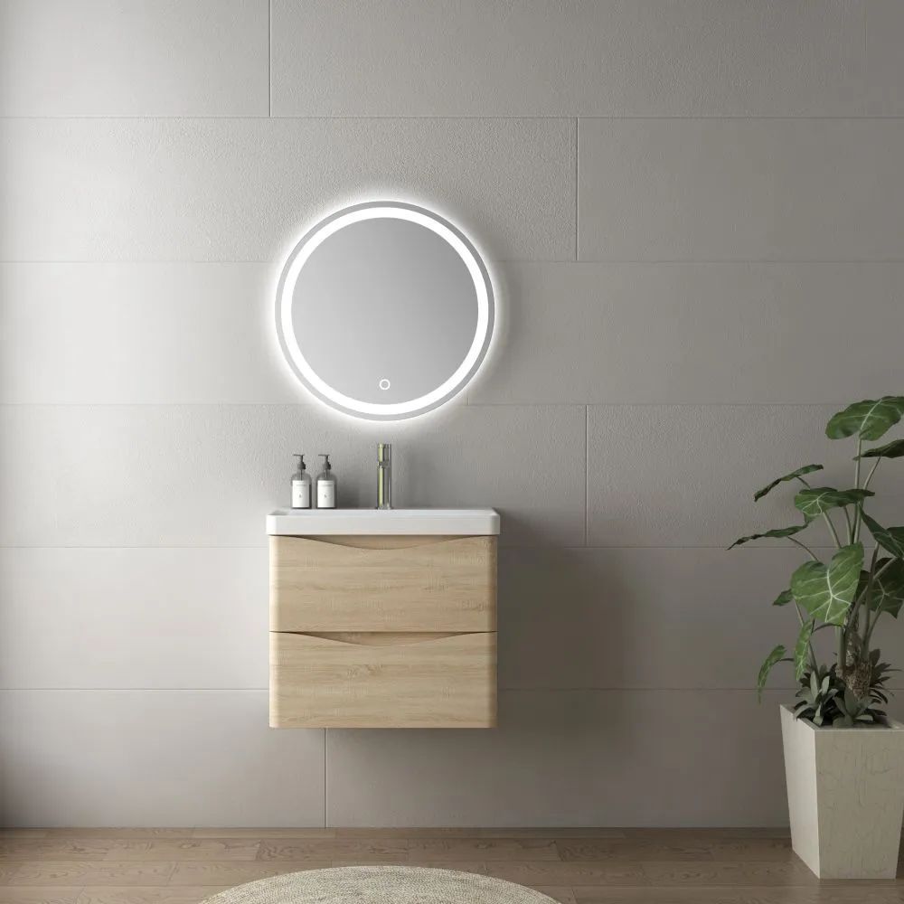 Small Bathroom Vanity Wall Mounted With Round LED Mirror BN810842-60