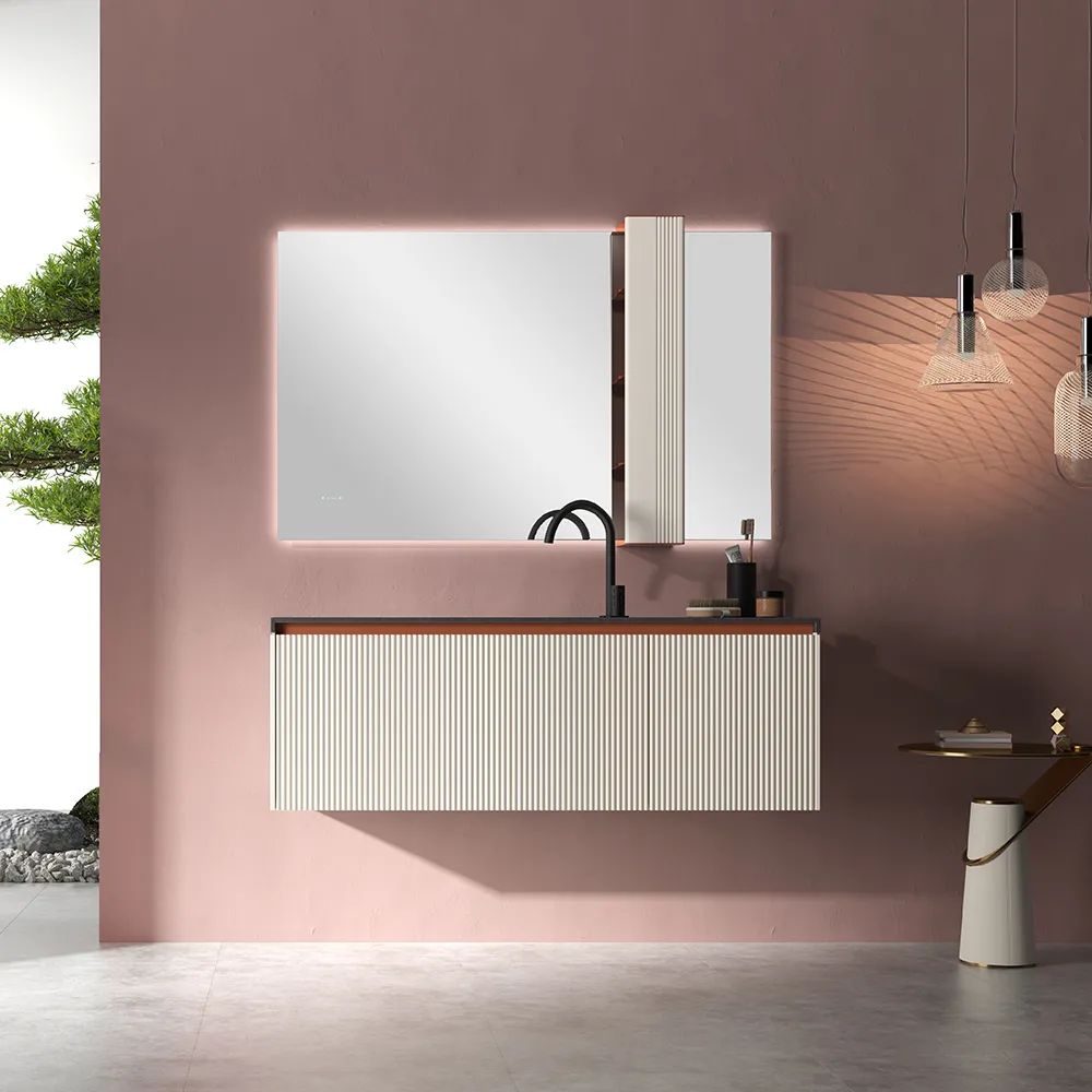 Coral Painted Bathroom Vanity with Porcelain Slab Top BV775-90A