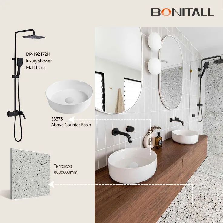 A elegant and practical bathroomIncludes luxury shower, Above Counter Basin , fashionable shower rooms