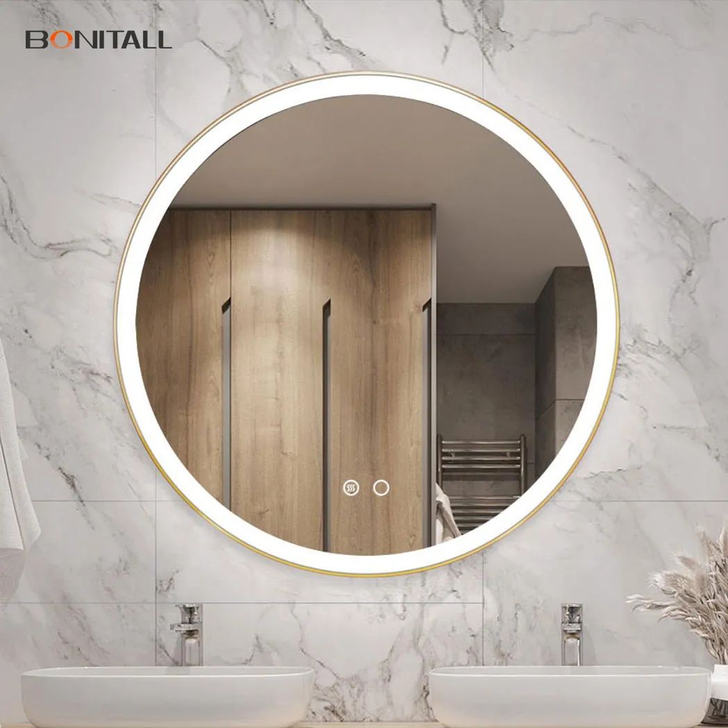 KL910768 Rose Gold Round LED Bathroom Mirror Circle Light Design